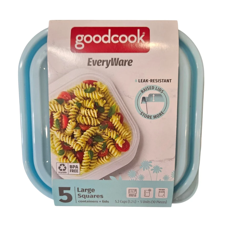 GoodCook EveryWare | Large Square Containers with Blue Lids | 5 count - Picture 2 of 4